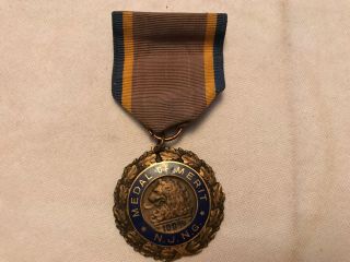 Medal Of Merit,  Jersey National Guard Vintage Medal And Ribbon