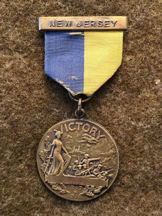 Wwi 1917 - 1918 State Of Jersey Service World War Pin Back Victory Medal