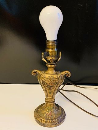 Antique Cast Iron Art Nouveau Deco Vtg Table Lamp Ornate Flower - A
