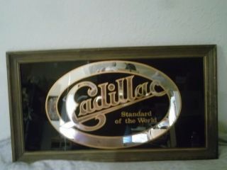 Cadillac " Standard Of The World Dealership Framed Wall Mirror 12 " X24 " Black Gold