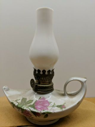 Vintage Antique Mini Miniature Oil Kerosene Lamp W/ Glass Chimney Aladdin