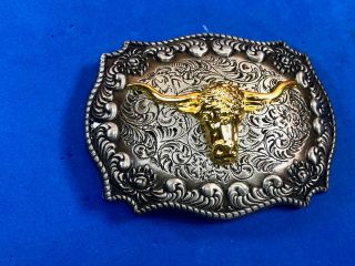 Texas Long Horn Cow Steer Western Mixed Metal Belt Buckle For Rodeo Cowboy