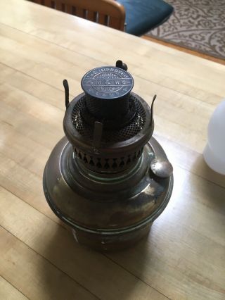 Victorian Brass Oil Lamp Font with Round Wick Matthews & Willard Burner 1898 Pat 2