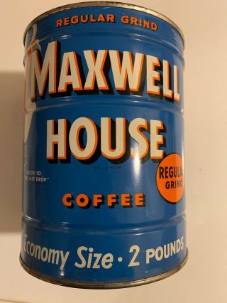 Vintage Maxwell House Coffee Tin Can Hoboken Nj Key Wind Nos Full 2 Lb