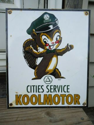 Old Vintage 1947 Cities Service Koolmotor Porcelain Gas Pump Sign