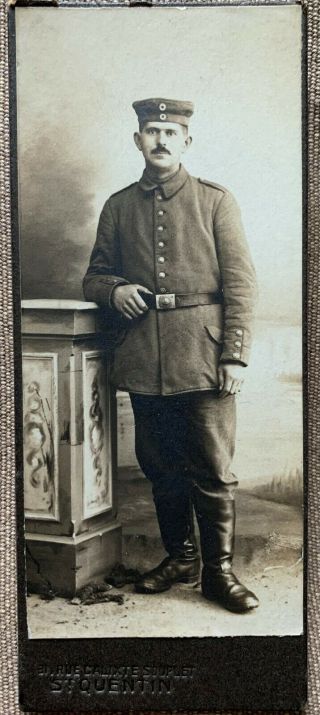 Wwi German Cdv,  Prussia Infantry Soldier In Field Grey Uniform,  St.  Quentin