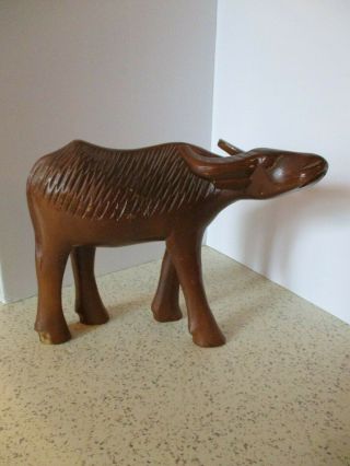 Vintage,  Asian Water Buffalo Figurine,  Hand Carved Wood,  8.  5 " L X 3.  5 " W X 6 " H