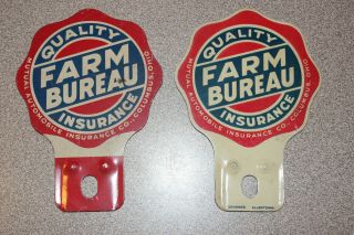 2 Vintage Quality Farm Bureau Insurance License Plate Toppers 3 " X 4 1/2 "