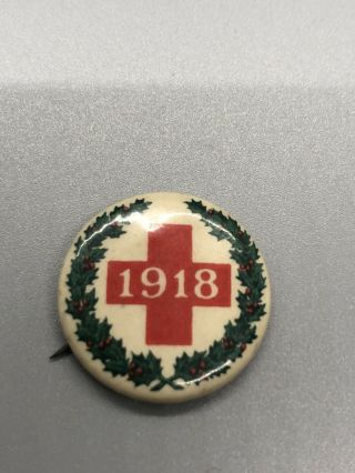 World War I Home Front Pin Red Cross Christmas 1918 Odd Back Paper Historic Cool