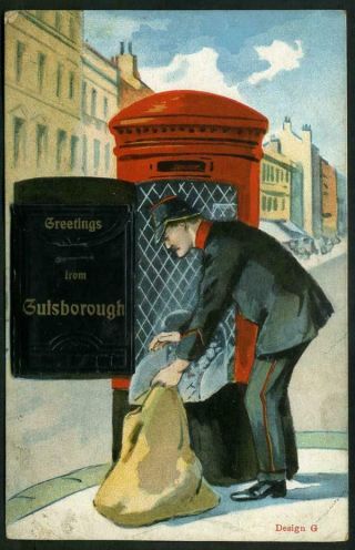 Printed Postcard Views Of Guisborough Pull Out Strip Postman Postbox Posted 1913