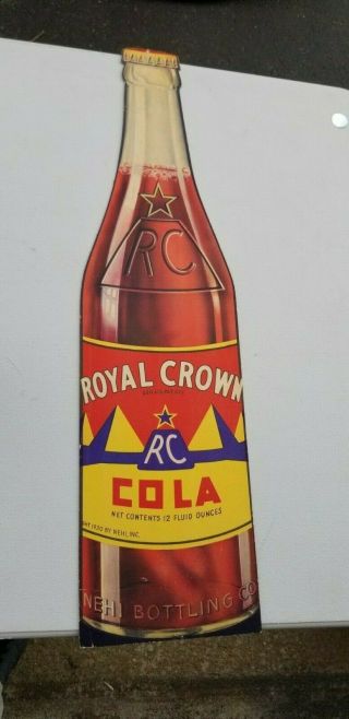 Vintage Royal Crown Rc Cola Bottle Sign 1950s Cardboard 30 X 8