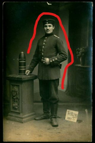 Wwi German Postcard,  Prussian Foot Artillery Soldier With Dress Uniform,  Grenade