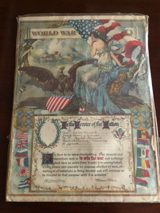 World War 1 Service Commemoration Patriotic Poster 1918 Woodrow Wilson
