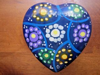 Mexican Folk Art Pottery Clay Heart Shaped Trinket Box,  Hand Painted