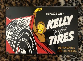 Vintage Kelly Springfield Tires Porcelain Metal Sign Dependable 12 " X 8 "