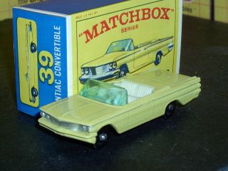 Matchbox Lesney Pontiac Convertible 39 B9 Bpw Yellow Black Sc15 Nm Crafted Box