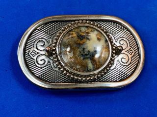 Western Silver Tone,  Real Or Faux Multi - Colored Stone Centerpiece Belt Buckle