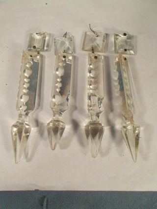 4 Vict Crystal Glass 5,  Inch Tall 3 Sided Cutback Cut Spear Prisms Wsquare Beads