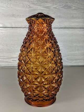 Vintage 10.  5 " Diamond Quilt Amber Glass Hurricane Globe Oil Lamp Shade