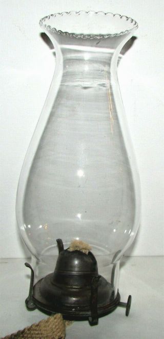 Antique No.  1 Departure 1885 Brass Oil Lamp Burner,  Pie Crust Glass Chimney