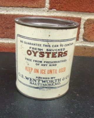 Vintage Wentworth ' s Triangle Brand One Pint Oyster Tin Baltimore MD - MD - 45 3
