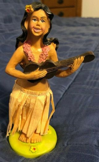 Hawaiian Hawaii Aloha Dashboard Hula Girl With Ukulele Doll - 5 1/2 " Tall