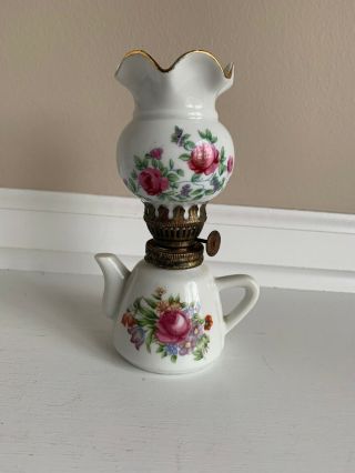 Vintage Small Ceramic Floral Teapot Oil Lamp