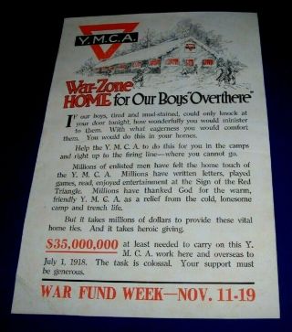 1917 Ymca War Zone Home For Our Boys " Overthere " Wwi Poster War Fund Week