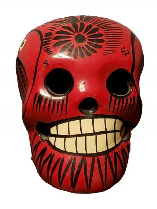 Red Ceramic Sugar Skull Made In Mexico