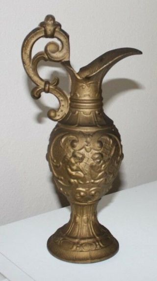 Vintage Ewer Lamp Base Pitcher Or Urn Cast Brass Metals Embossed