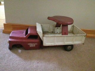 Vintage Structo Ride Er Dump Truck,  Pressed Steel Toy Maroon White “dumper”