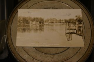 Vintage Rppc Postcard Park Island Docks South Lake Orion Michigan Real Photo