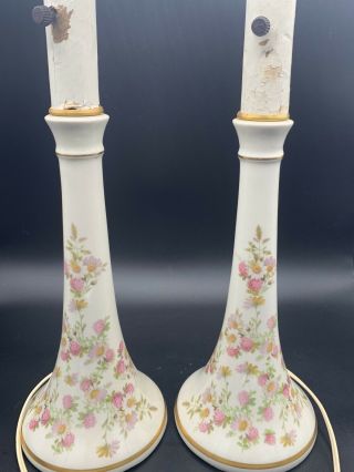 Vintage White And Pink Floral Lamps 15 Inches Tall