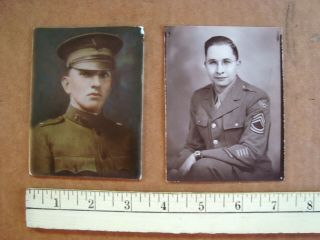 Glass Color Portrait Of Ww 1 Soldier In Frame & His Child ? In Ww 2 Estate Item