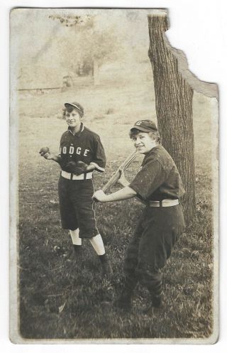 C - 1910s Rppc Photo Postcard Women In Uniform Baseball Players Dodge County Wi
