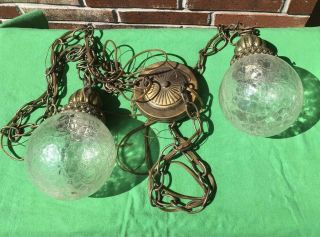 Mid Century Vintage Swag Hanging Lamp Double Globe Clear Lightcraft