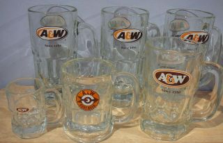 6 A&w Root Beer Mugs Glass Restaurant Ware