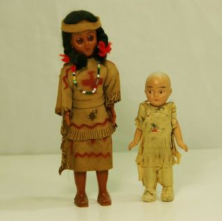 2 Vintage Cherokee Indian Native American Dolls 1 Composition 1 Hard Plastic
