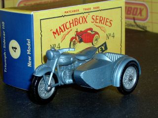 Matchbox Lesney Triumph Motorcycle & S/c 4 C1 16.  5x36 Bpt Sc1 Vnm & Crafted Box