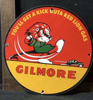 1939 Vintage Gilmore Gasoline Porcelain Sign Gas Station Pump Plate Motor Oil