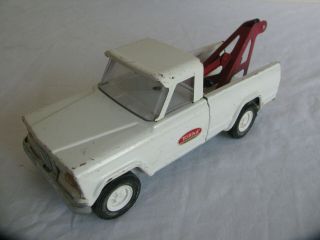 Vintage 1960s Mini Tonka Toys White Jeep Pickup Wrecker Tow Truck 68 Vg