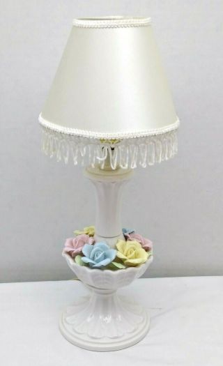 Vintage Capodimonte Style Porcelain Lamp Applied Roses Flowers Japan