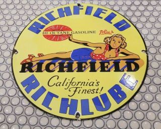Vintage Richfield Gasoline Porcelain Gas Service Richlube Marilyn Monroe Sign