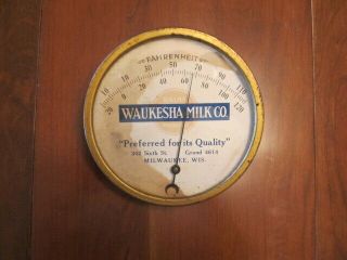 Vintage Round Face Advertising Thermometer,  Waukesha Milk Co.