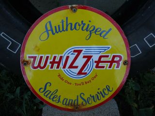 Old 12 " Vintage Whizzer Sales And Service Porcelain Gas Station Advertise Sign