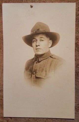 C1918 Wwi 1st Cavalry Trooper Soldier Portrait Rppc Real Photo Post Card