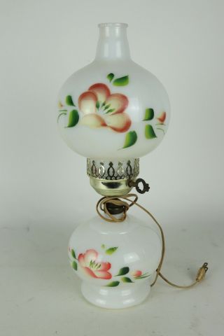 For Repair - Vintage Hand Painted Milk Glass Electric Hurricane Table Lamp Gwtw