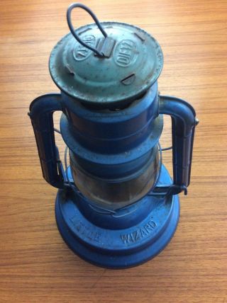 Vintage Blue Dietz Little Wizard No 1 Railroad Kerosene Signal Lantern Lamp 12”