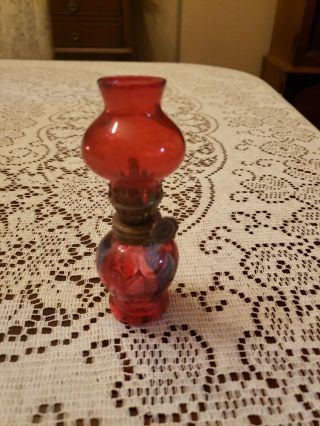 Red Glass Miniature Oil Lamp Made In Hong Kong