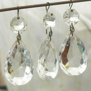 6 Vintage Clear Glass Teardrop Prisms Crystals - 2 3/4 " Drop & 2 " Teardrop